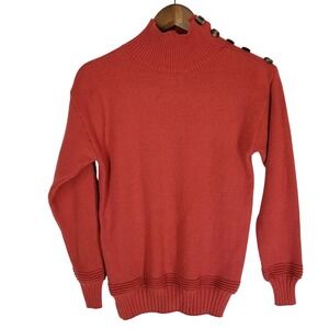 Poof Apparel Womens Mock Neck Button Shoulder Sweater Orange Medium 255074